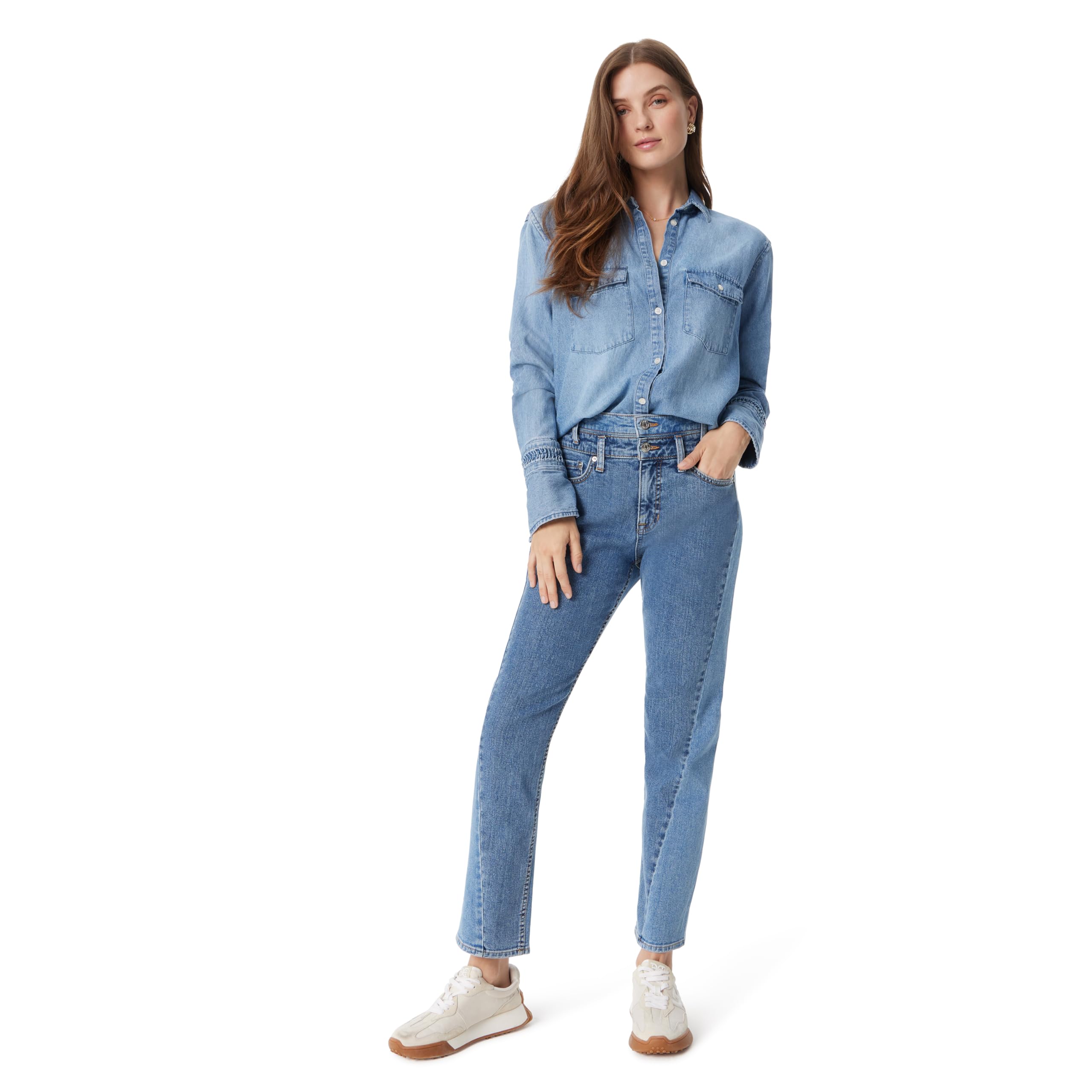 Sam Edelman Damenhemd mit Knopfleiste und Brusttaschen, Standard, Aegean Blue, Groß