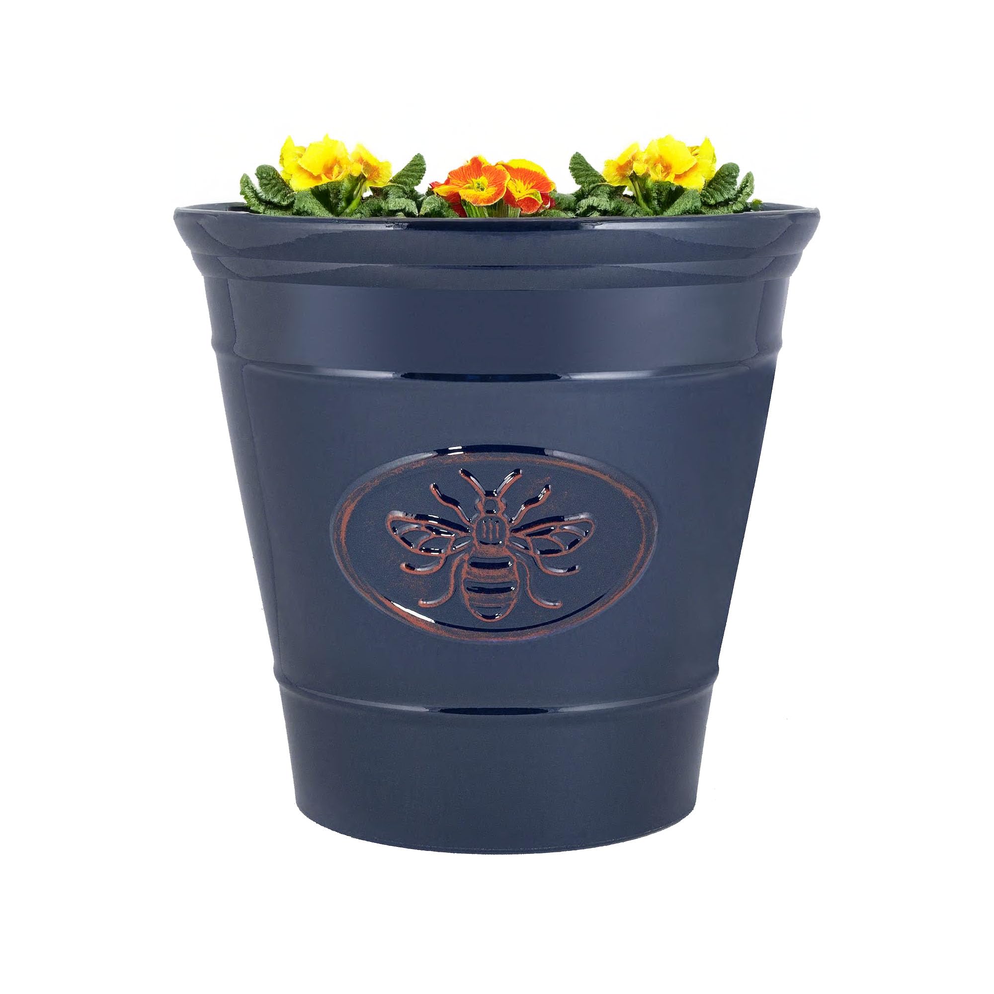 Outdoor Classic Bee Planter | Ceramic Look Round Plastic Flower Pot Glossy Finish | Frost & UV Resistant Traditional Garden Plant Pot | 30 & 40cm | Blue, Brown, Honey (Blue, 40cm - Single) โ image 1
