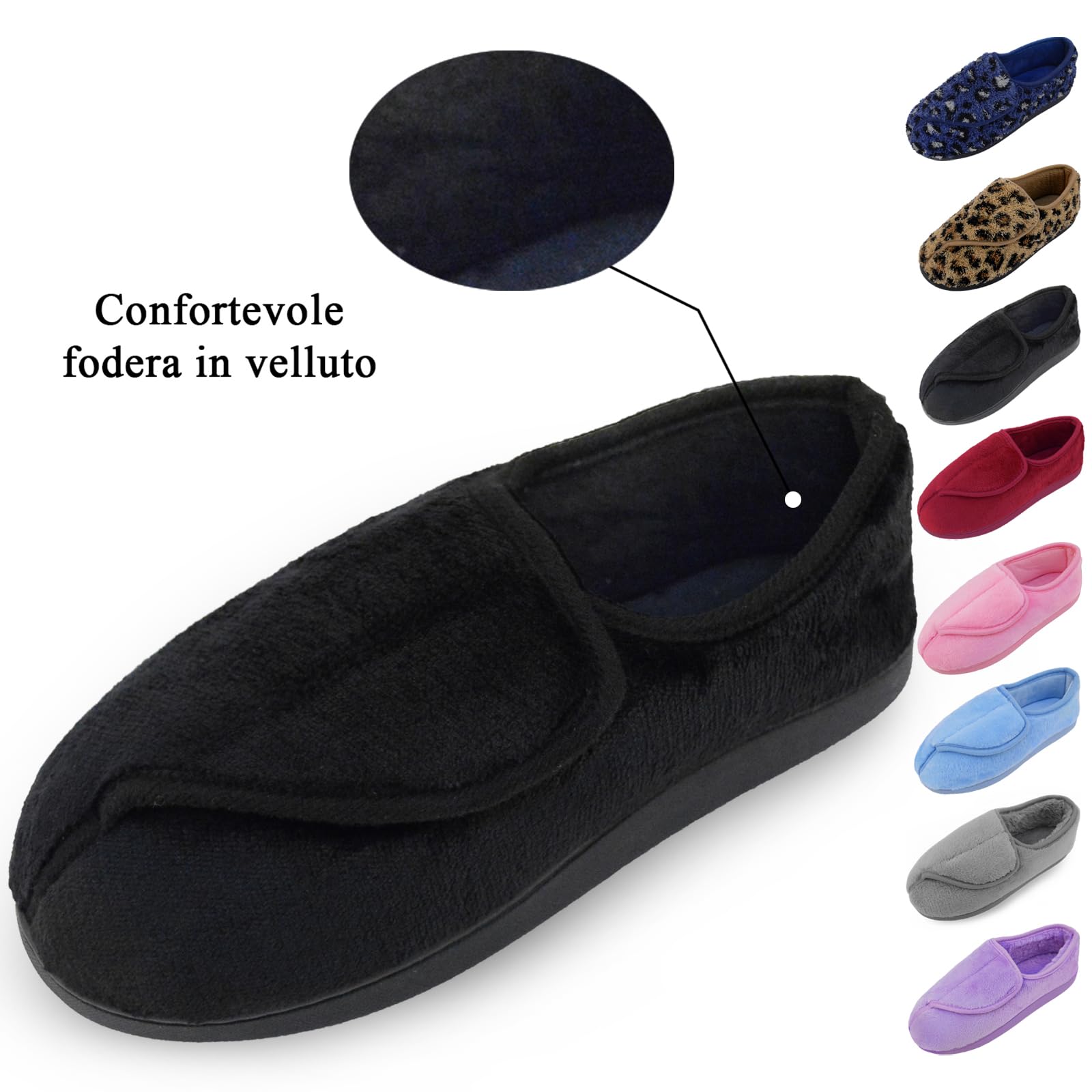 Git-up Pantofole per Diabetici in Memory Foam per Artrite da Donna, Edema, Scarpe da Casa Chiuse Comode e Regolabili