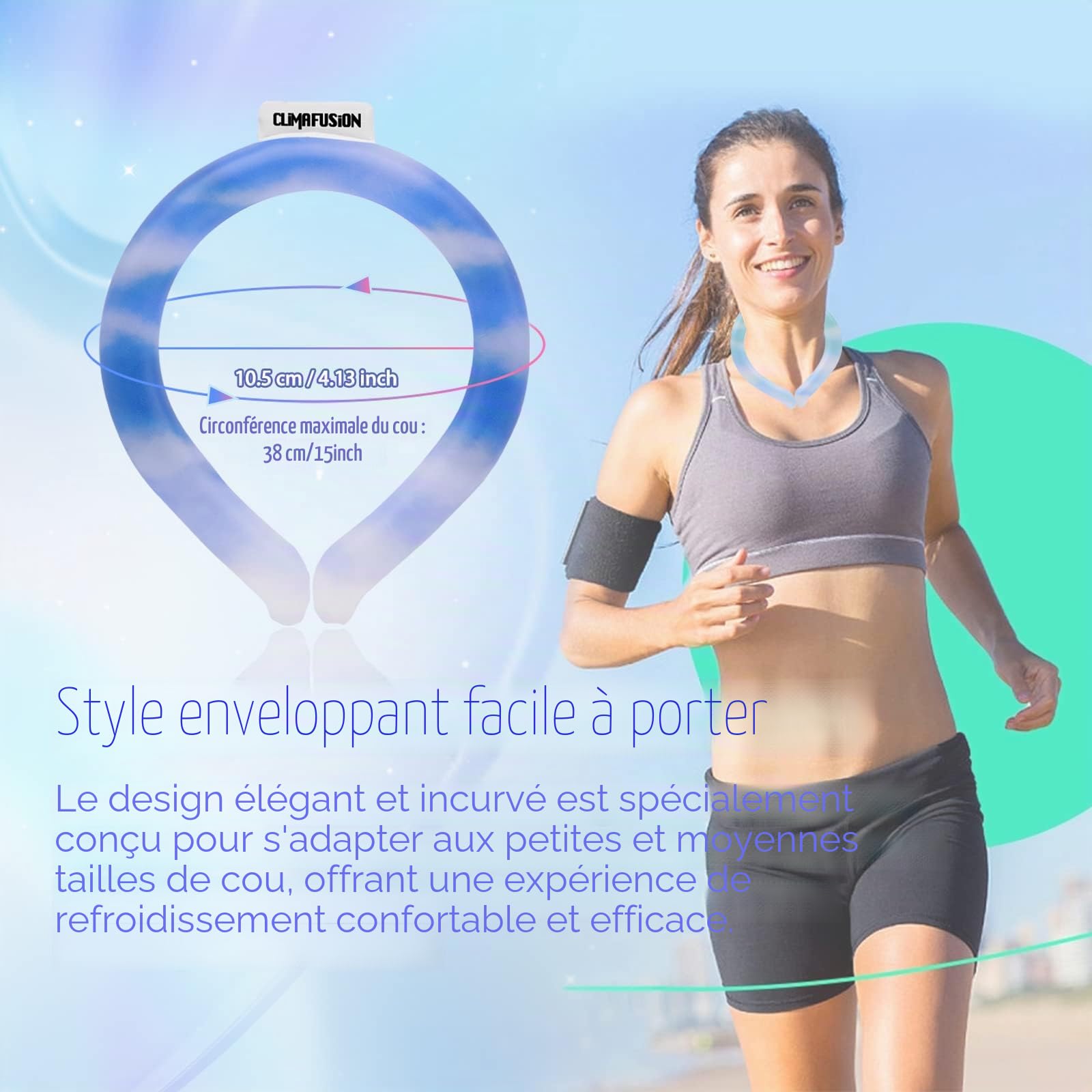 Anneau de refroidissement pour le cou dégradé commence à moins de 15 °C, réutilisable et portable pour la chaleur estivale, extérieur et intérieur (Vert)