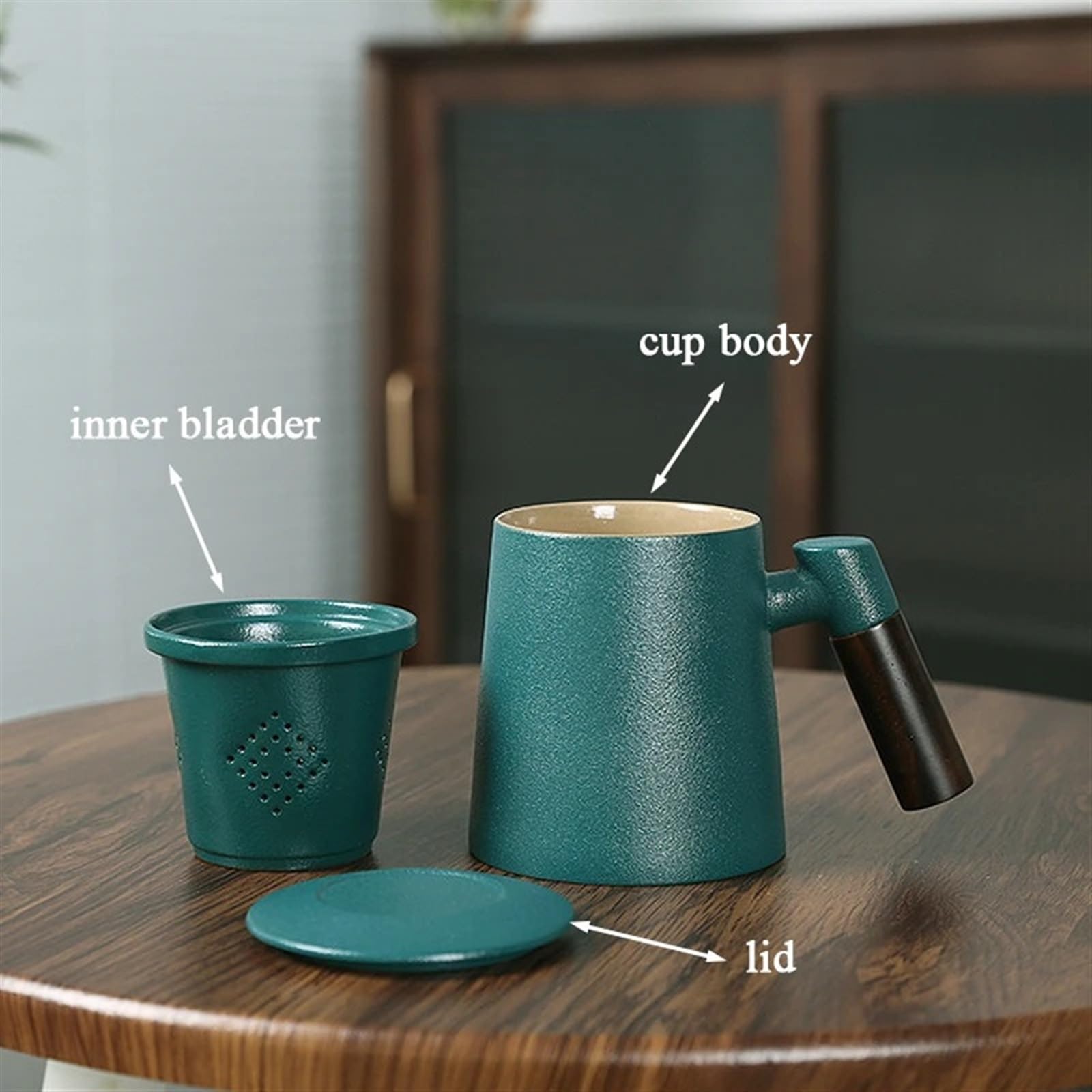 Tasse à thé en céramique avec Couvercle et Filtre, poignée en Bois, pour Le Bureau, Le café, Le Lait, Les Boissons, Le thé