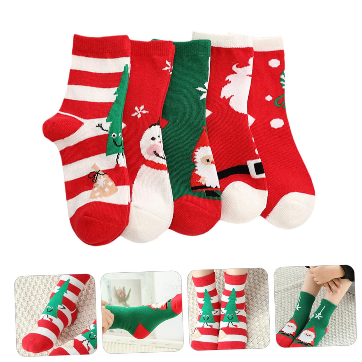 Ipetboom 5paires Lot de Chaussettes de Noël Coton Motifs Variés Chaussettes -mollet pour Femme