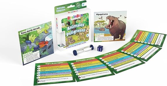 Beezerwizzer Studio BrainBox Pocket Dangerous Animals Card Game, from 6 Years, from 1 Player, 10 Minutes per Game, Spanish