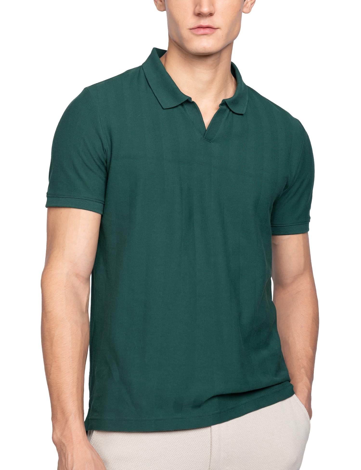 DAMENSCH Camiseta polo de piqué para hombre, textura llamativa, refrescante todo grado, algodón de primera calidad, textura de espiga, cuello Johnny