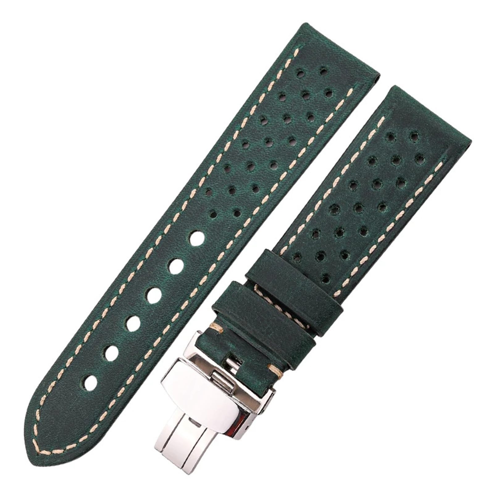 SUNJIA Breathable Genuine Leather Watchband 20mm 22mm 24mm for Smart Watch Strap Brown Coffee Black Green Cowhide Band