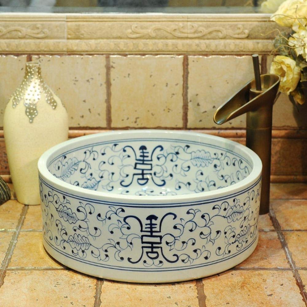 Gljtuo Blue/White Countertop Wash Basin Bathroom Sinks And Europe Style Vintage Art Wash Basin Countertop Ceramic Washbasin Bathroom Sinks Ship Porcelain,