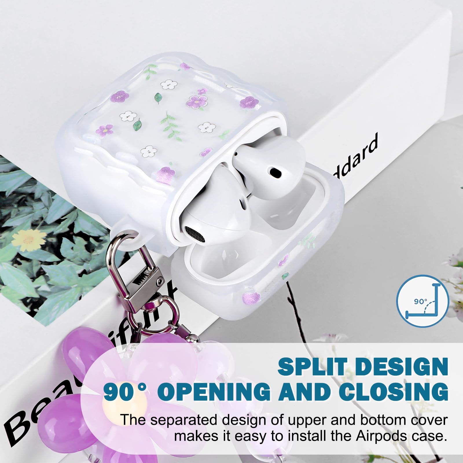 Newseego Coque Pour Airpods 2/1, Mignon Fleur Motif Vague