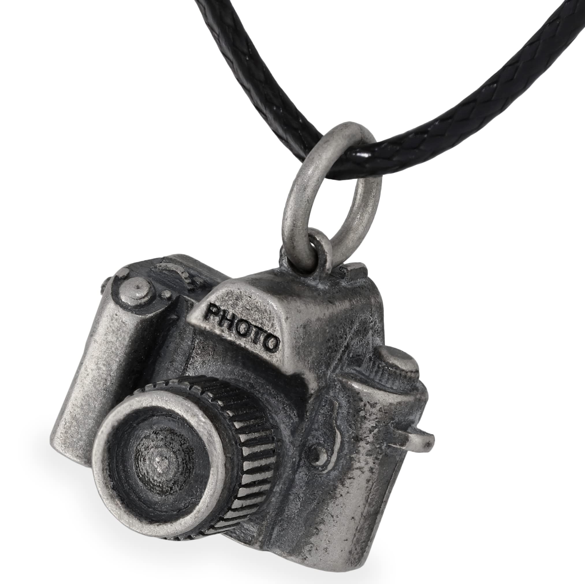 Męski Oksydowany Wisiorek Aparat Fotograficzny dla Pasjonatów Fotografii - Vintage Hołd ze Srebra Próby 925 dla Sztuki Uwieczniania Chwil, na Ekologicznym Rzemyku - Handmade by Emmanuela