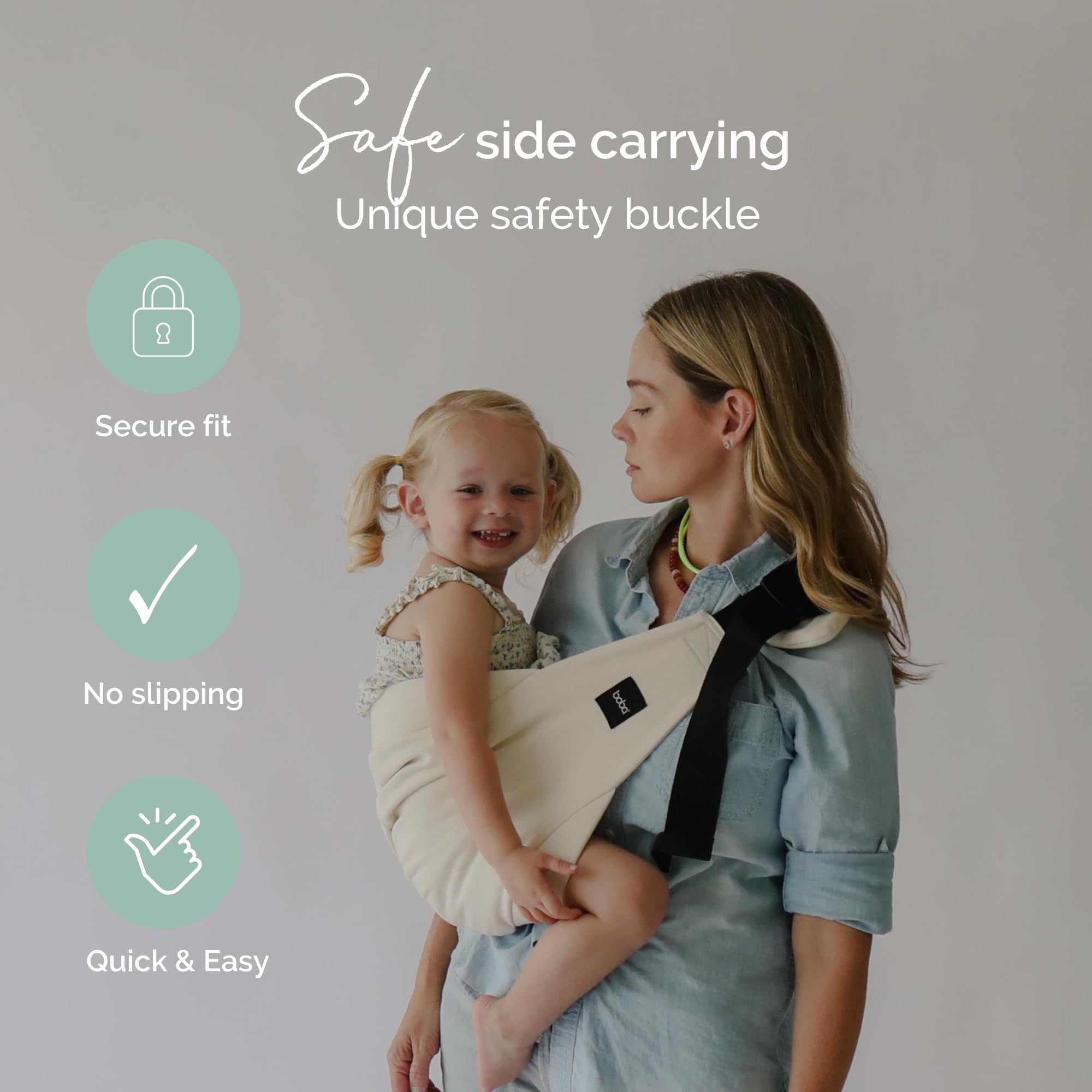Boba Buddy Mochila Portabebés - 100 % Algodón, Ergonómico con Tirantes Ajustables, Hebilla de Seguridad y Asiento Amplio, Incluye Bolsa de Transporte a Juego (9-48 Meses/8-20 kg) - Oat