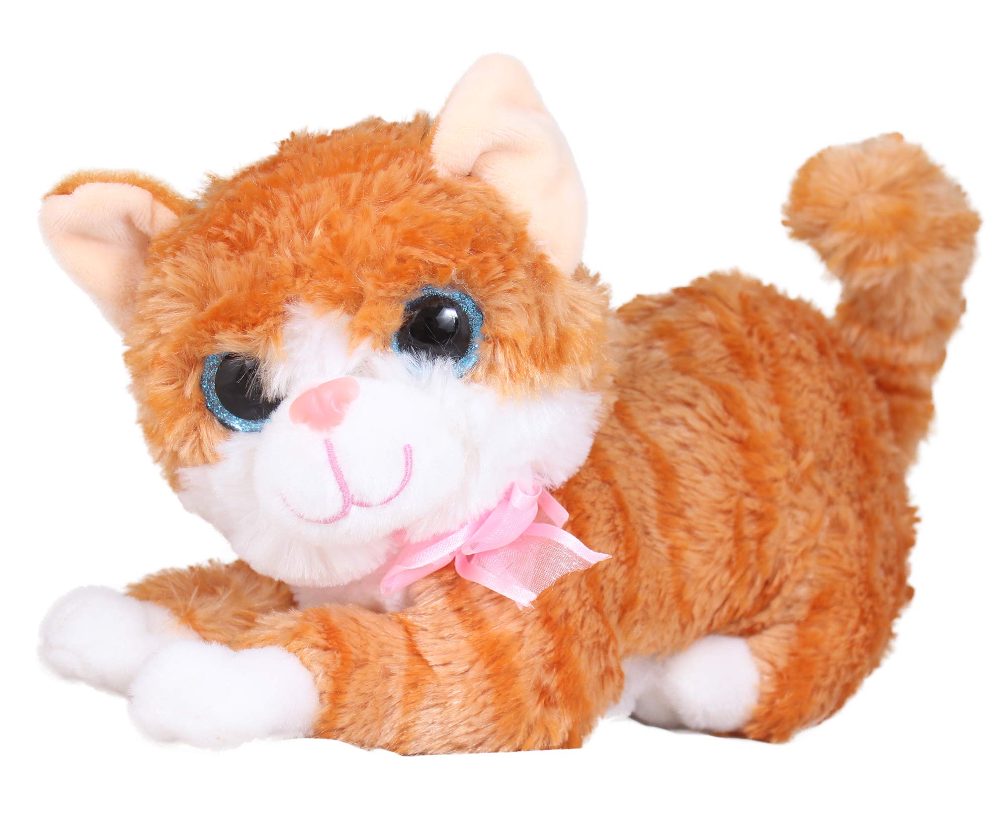 Tickles Cute Laying Cat Glitter Eye Soft Plush Animal Toy for Kids Birthday Gift (Color: Brown & Orange Size: 25 cm)