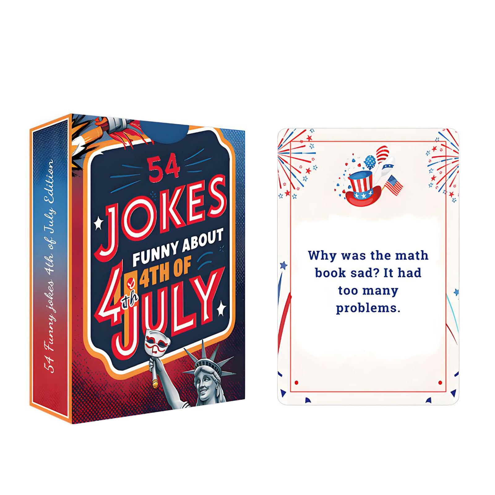 Xjdzineq 54 Jokes Funny About 4th of July Patriotic Joke Playing Cards for Independence Day Party Family Gatherings and Event Independence Day Joke Cards