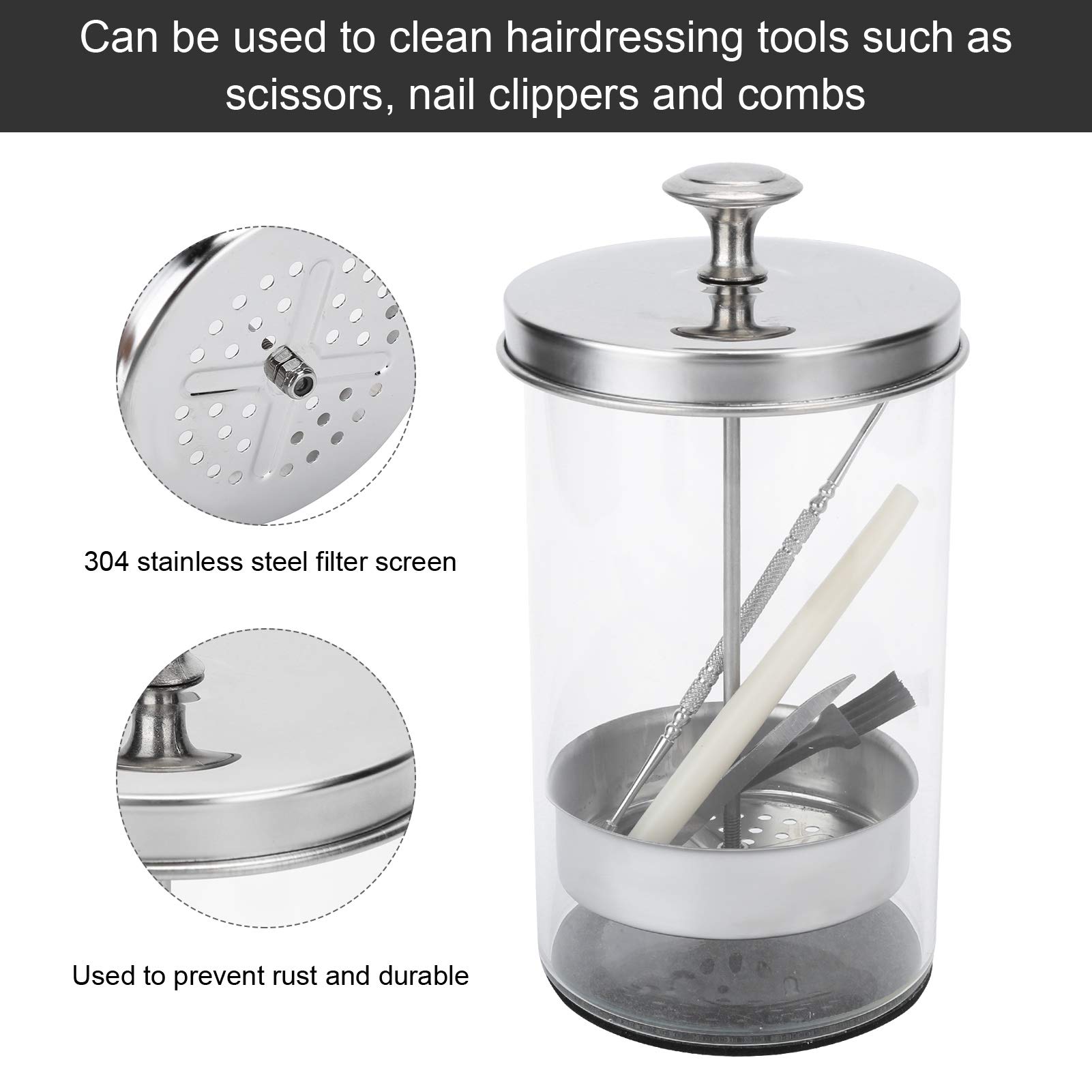 Outils de manucure professionnels pot de trempage de désinfection, salon de coiffure outils de coiffure peignes à ciseaux bouteilles de nettoyage en verre (650 ml)