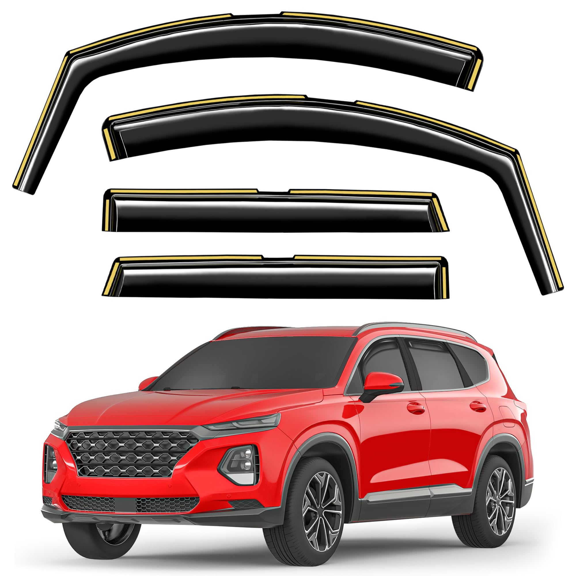 in-Channel Window Rain Guards Fit for Hyundai Santa Fe 5 Seats 2019-2023(Not for XL 7-Seats) Extra Durable Window Visors Window Deflectors Vent Visors Vent Shades Car Accessories-4 pcs 2-Q16