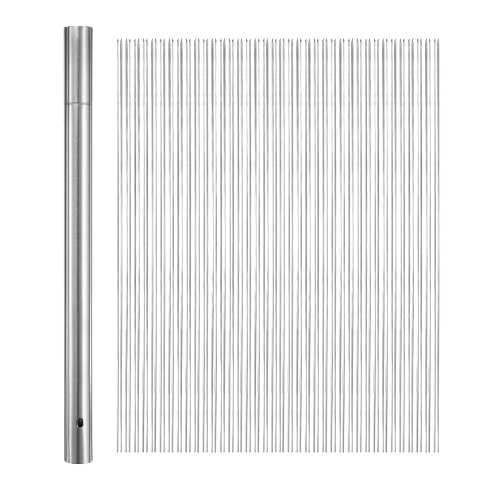 QUARKZMAN Spiedini Acciaio 40cm x 2,8cm Acciaio Inox Riutilizzabili 100Pz | Spiedo per Barbecue Metallo Rotondi, Grigliate Arrosticini Aperto, con Tubo Conservare, per Carne Frutta Verdura