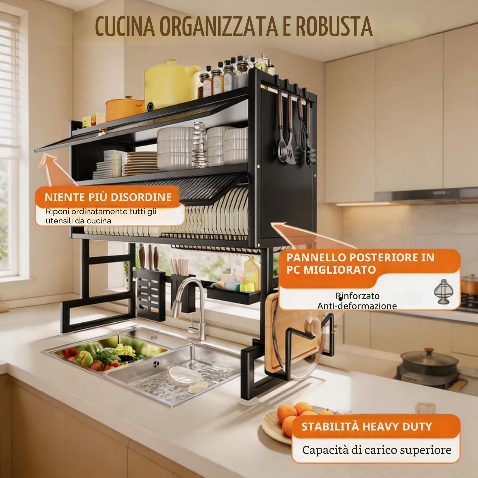 Mantieni organizzati i Ripiani del lavello della Cucina e risparmia Spazio,Scolapiatti da Cucina, lavello per lavastoviglie, Piano di Lavoro, Antipolvere(Black Single Layer,85cm/33.5in)