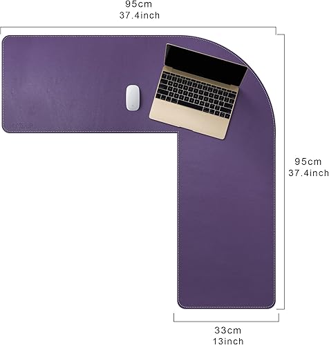 Miniatura 4 de Mydours Alfombrilla de escritorio en forma de L, piel sintética de 37.4 pulgadas, tapete protector de escritorio para estación de trabajo,