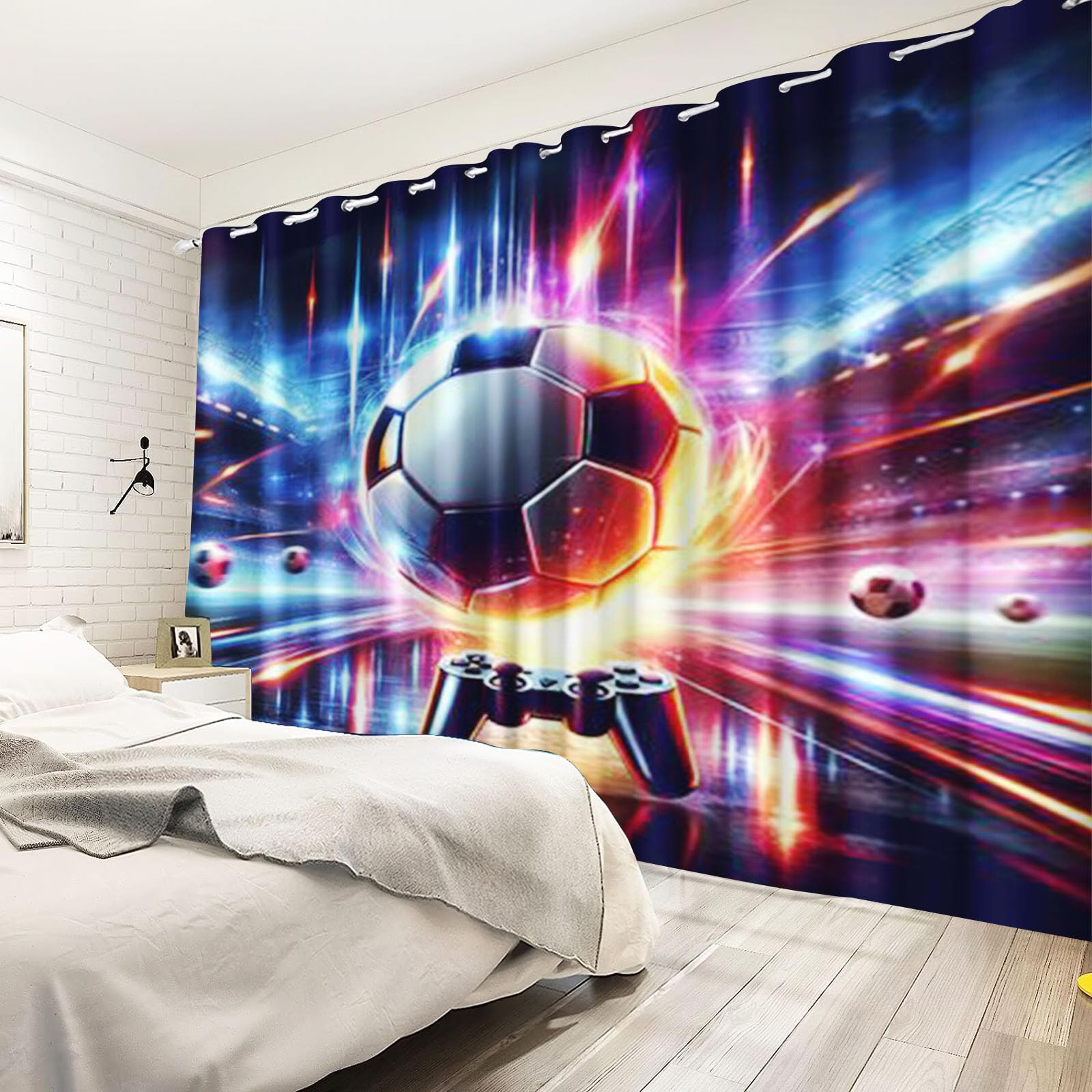 Rideau occultant pour chambre d'enfant garçon Football Sport - Rideau occultant - Pour chambre à coucher (7, 100 x 140 cm (l x H) / 50 x 140 cm x 2