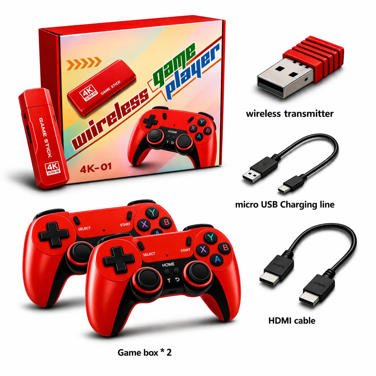 MONEX Wireless Retro Game Console Stick, Plug & Play 4K HDMI Gaming Device with 10000+ Built-in Games, Dual Wireless Controllers, Classic Video Game System for TV (No Internet Required) 1