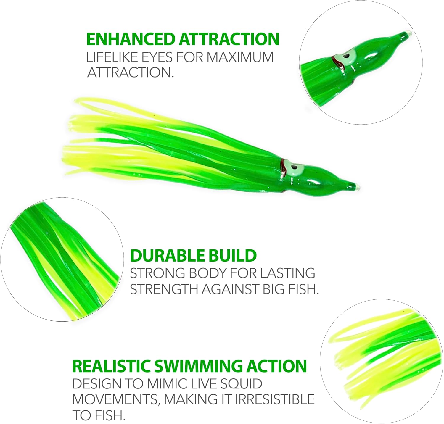 4.75" Trolling Squid Skirts, Fishing Lures, 40 Pcs Green Chartreuse, for Offshore Trolling & Casting, Ideal for Salmon, Tuna, Mahi & Saltwater Fishing