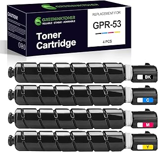 Greeninktoner Replacement for Canon GPR-53 Toner GPR-53BK GPR-53C GPR-53M GPR-53Y 8524B003AA 8525B003AA 8526B003AA 8527B003AA Compaitble with Canon ImageRunner Advance C3325 C3330 C3525 C3520 C3530 C3320 Printer (4 Pack, Black Cyan Magenta Yellow)