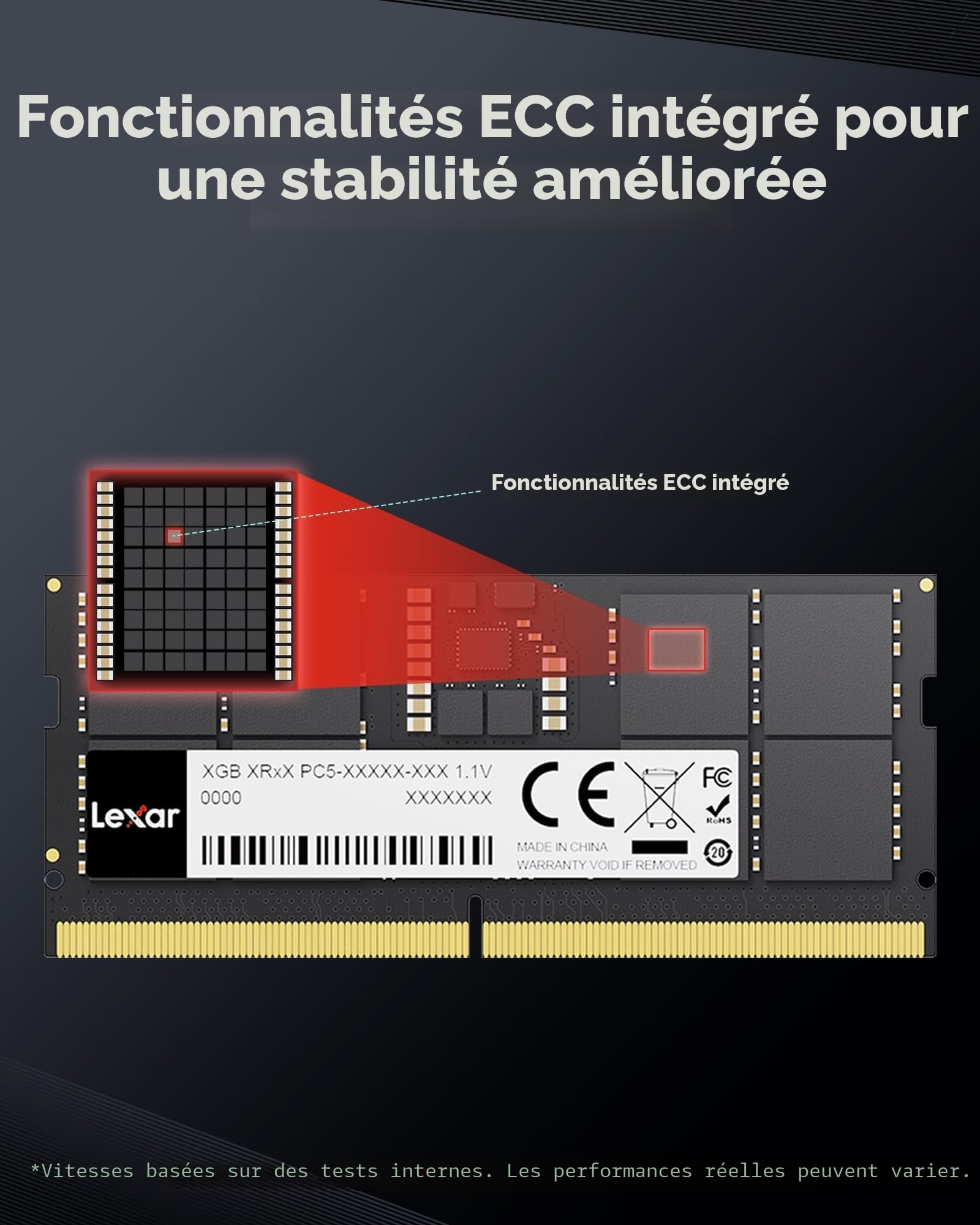 Lexar Mémoire RAM SODIMM 32Go DDR5 5600 MHz CL46 262 Broches pour Ordinateur Portable Haute Performance DRAM So-DIMM pour Ordinateur Portable Tout en Un Intel NUC Mini-PC, AI, 1,1 V, CL46-45-45-90