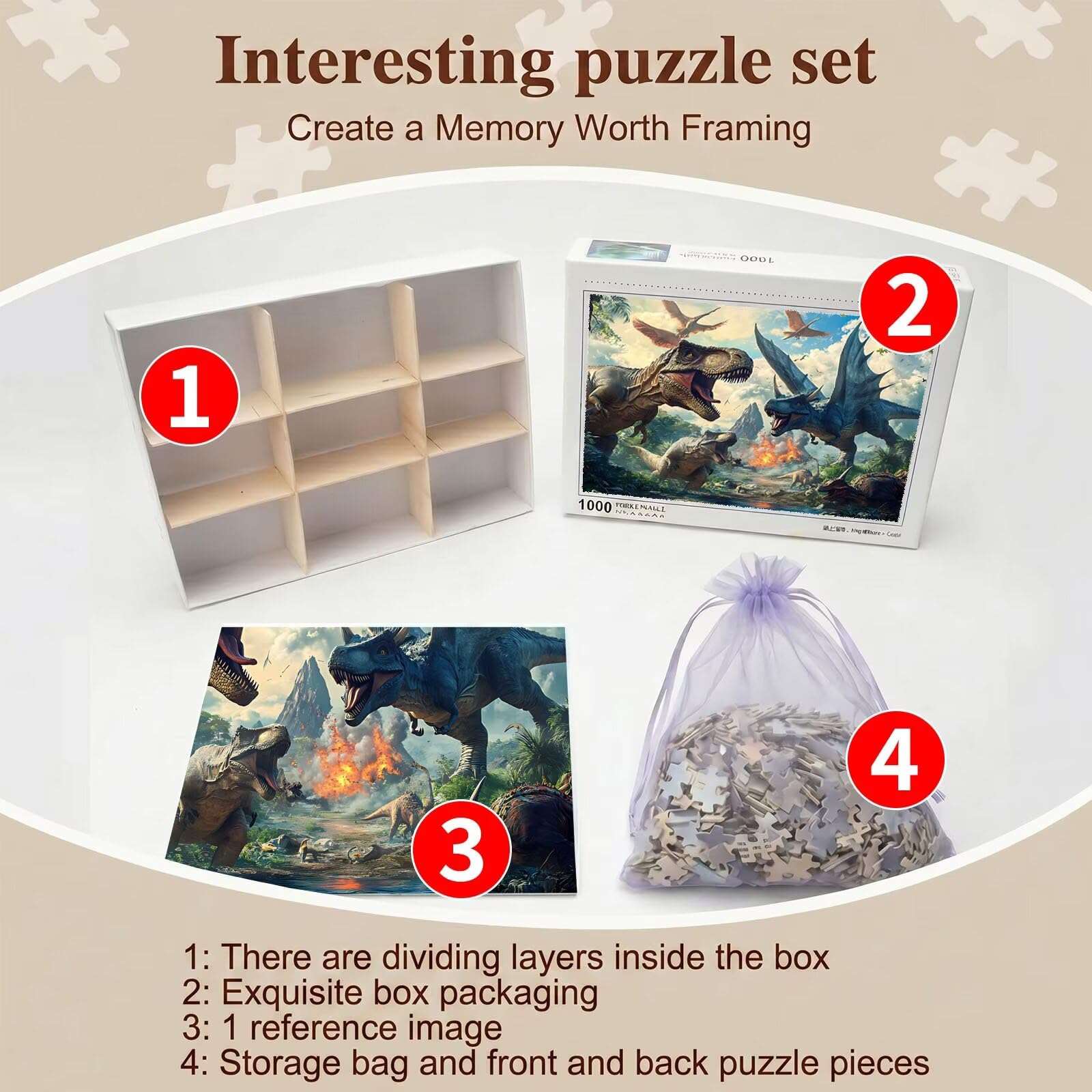Dinosauro fiamma Puzzle 1500 Pezzi per Adulti, Puzzle in Legno - Collezione Classica con Poster Incluso - Sfida di Concentrazione e Passatempo Antistress, Gioco per Famiglia, 87 x 57 cm f0-596