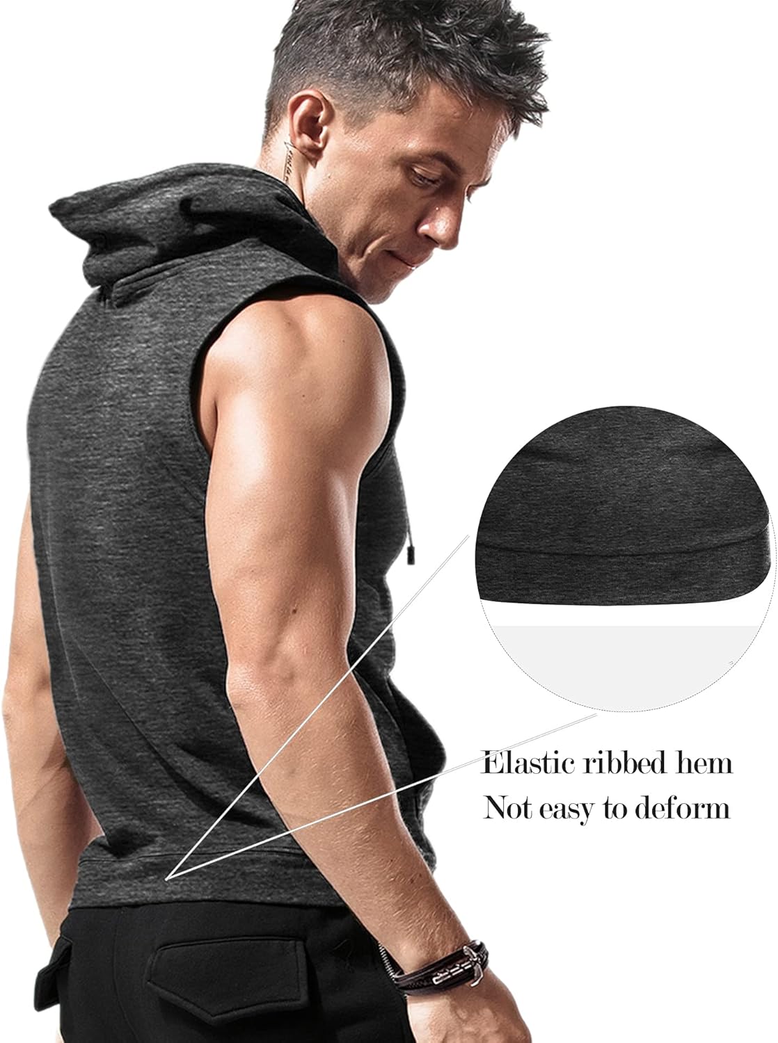 Amussiar Men's Workout Hooded Tank Tops Sleeveless Gym Training Hoodies Bodybuilding Muscle Cut Off T Shirt