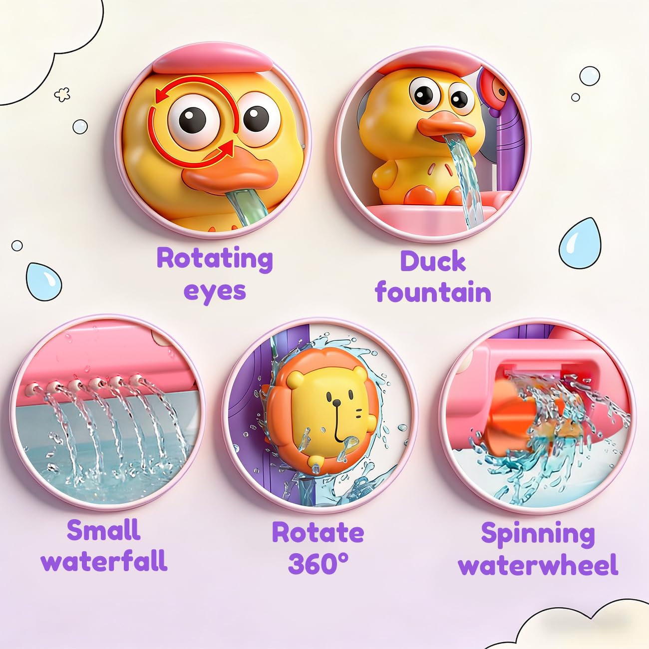 Juguetes de baño rosa para niños pequeños de 1 a 3: juguetes para niños para niñas de 1 2 3 4 años, lindo juguete de baño de pato para niños de 3 a 5 años, juguetes de baño de bebé de 6 a 12 meses