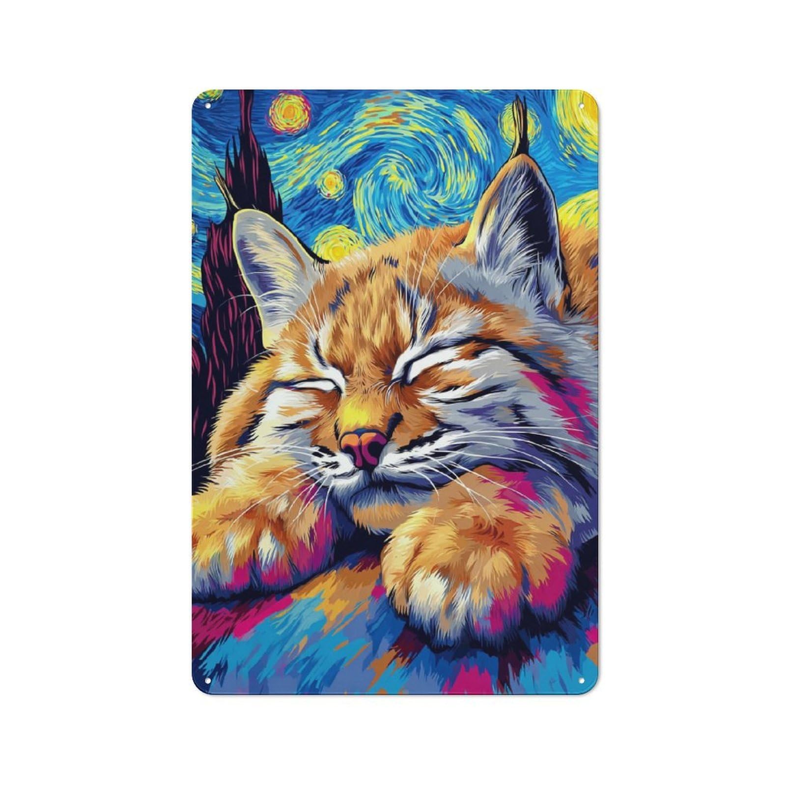 Junmoney Starry Night Cat Dreamscape -2 Vintage Tin Sign 30X20cm For Dining Room Or Kitchen, For Themed Interiors In Kitchens And Dining Spaces