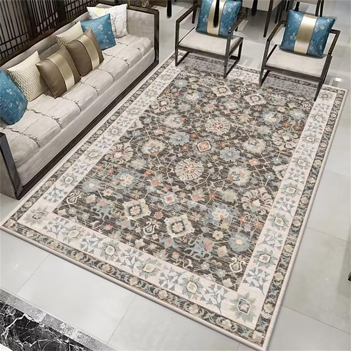 Tapis de salon lavable grand format gris 160X230CM pour chambre et chien