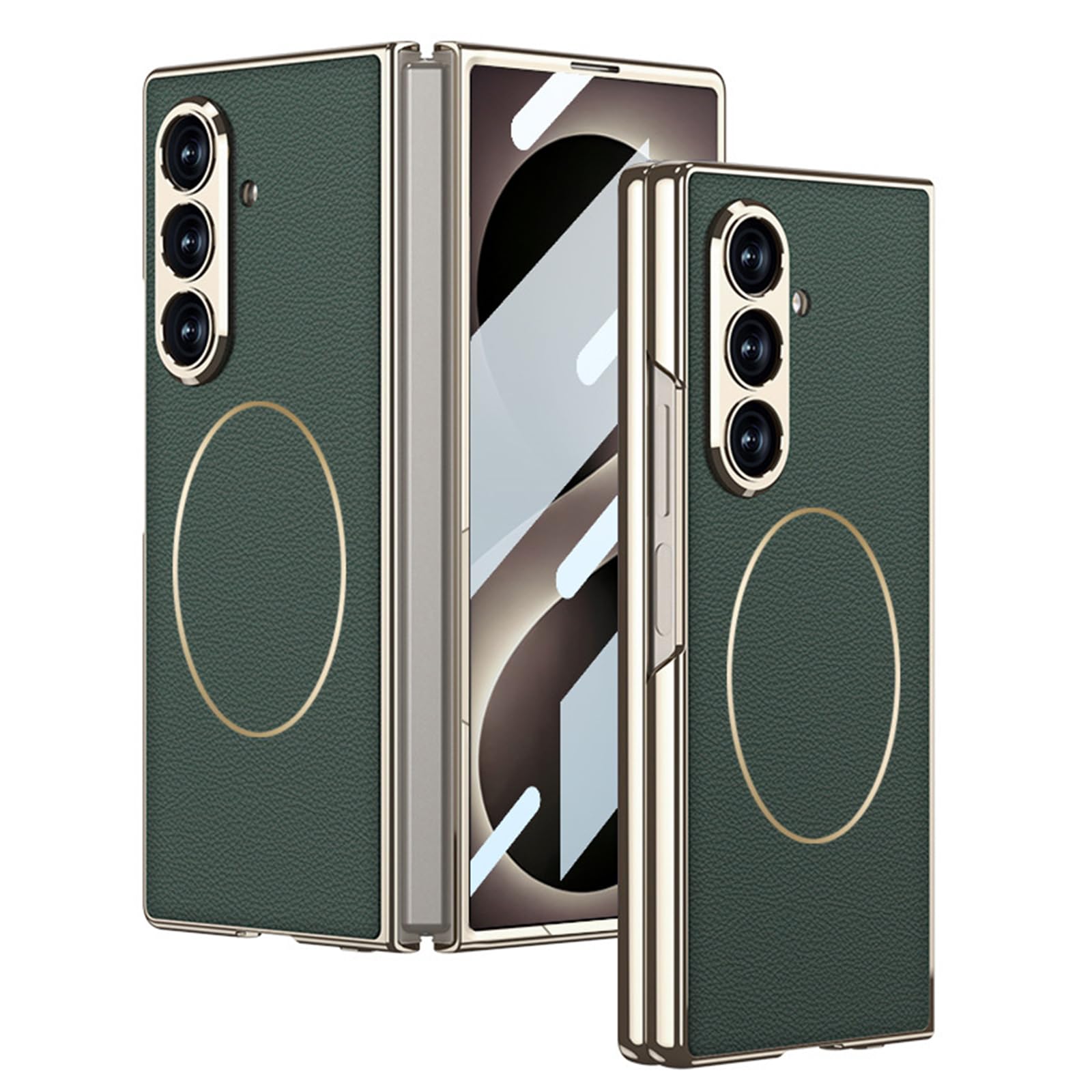 Étui Galaxy Z Fold 8 Ultra magnétique en cuir vert pour vos réunions et déplacements
