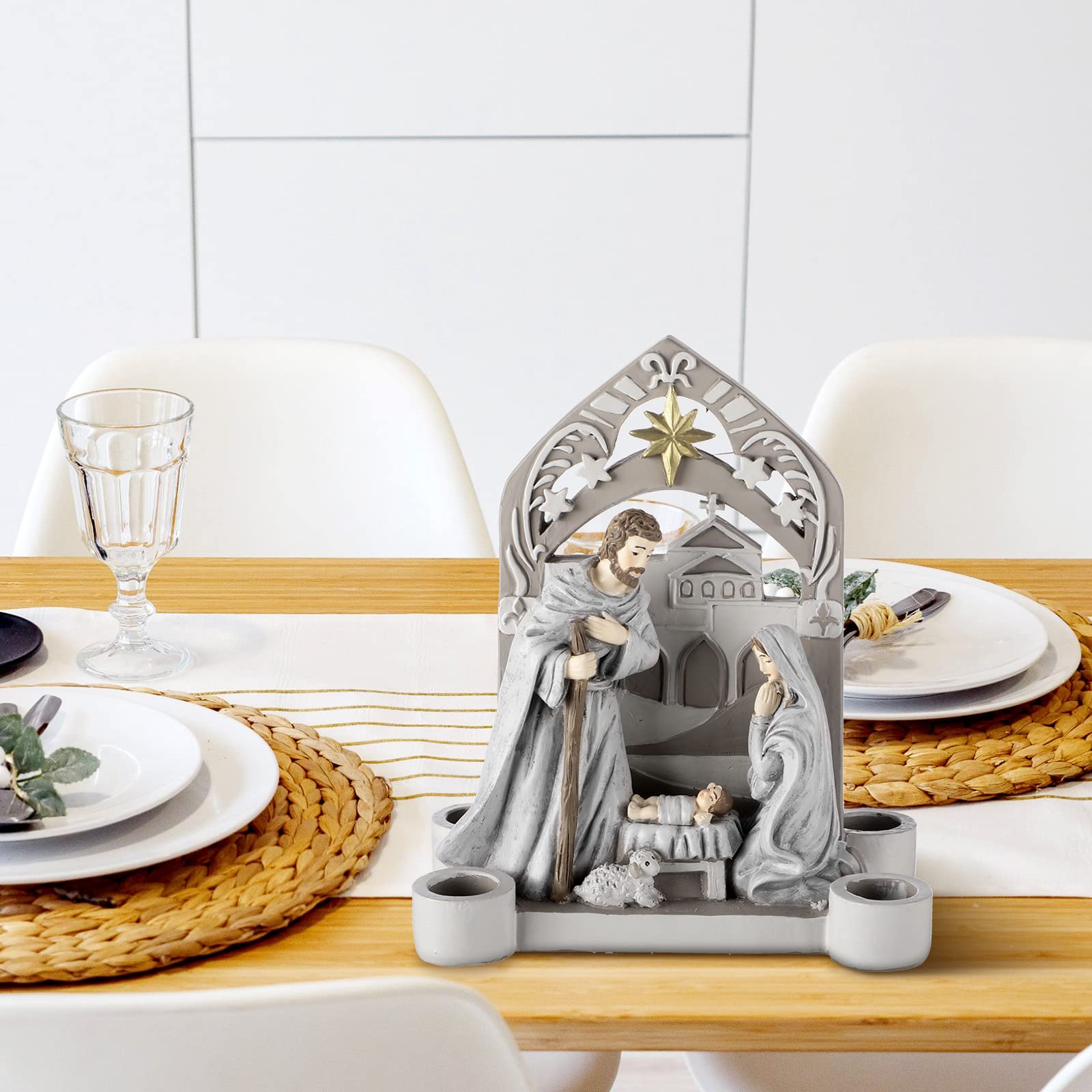 Nativity Advent Decorations Advent Candle Holder Nativity Advent Candlestick Holy Family Candle Holder Nativity Scene with Arch Candle Holder Religious Decors for Christmas Supplies (Solid Color)