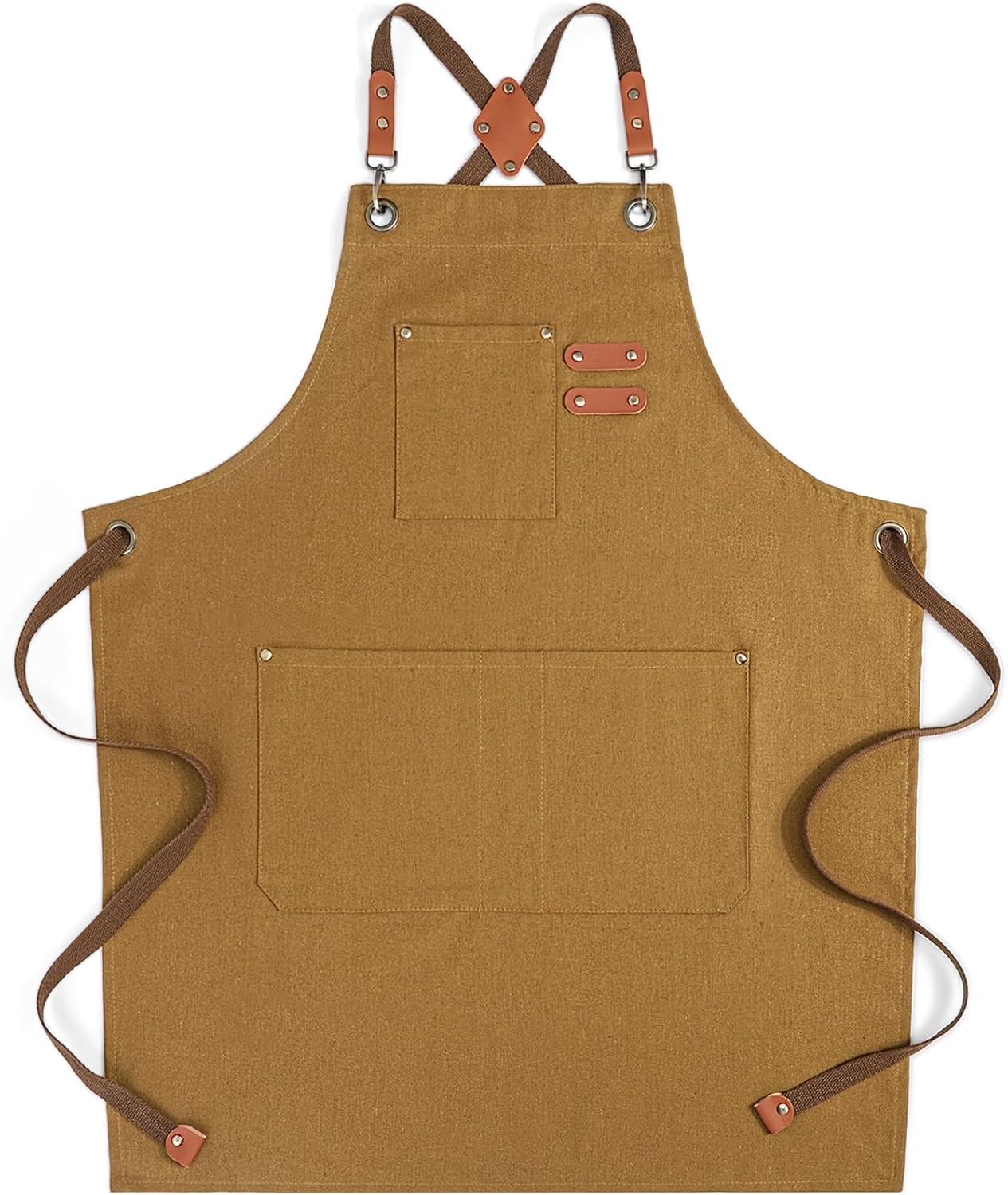 Chef Aprons for Men Women with Large Pockets, Cotton Canvas Water Repellent Kitchen Apron for Cooking