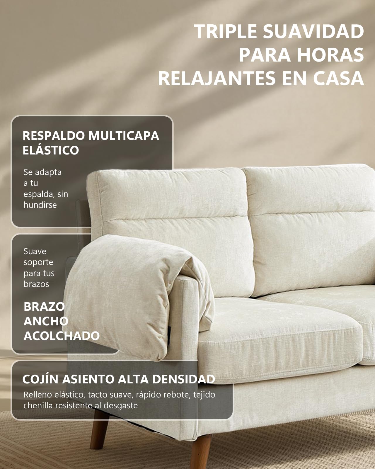 Sofá de 2 Plazas Chenilla Blanco, Diseño Compacto para Salón y Apartamento