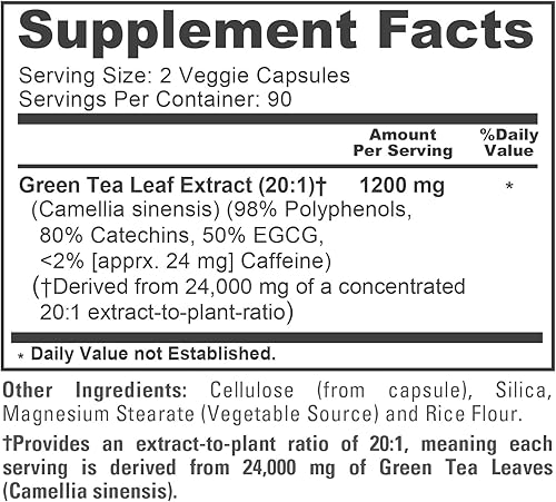 Miniatura 4 de NusaPure Extracto de té verde extra fuerte 20:1, 24000 mg, 180 cápsulas veganas, 50% EGCG, 98% polifenoles y 80% catequinas, potente extracto 20x