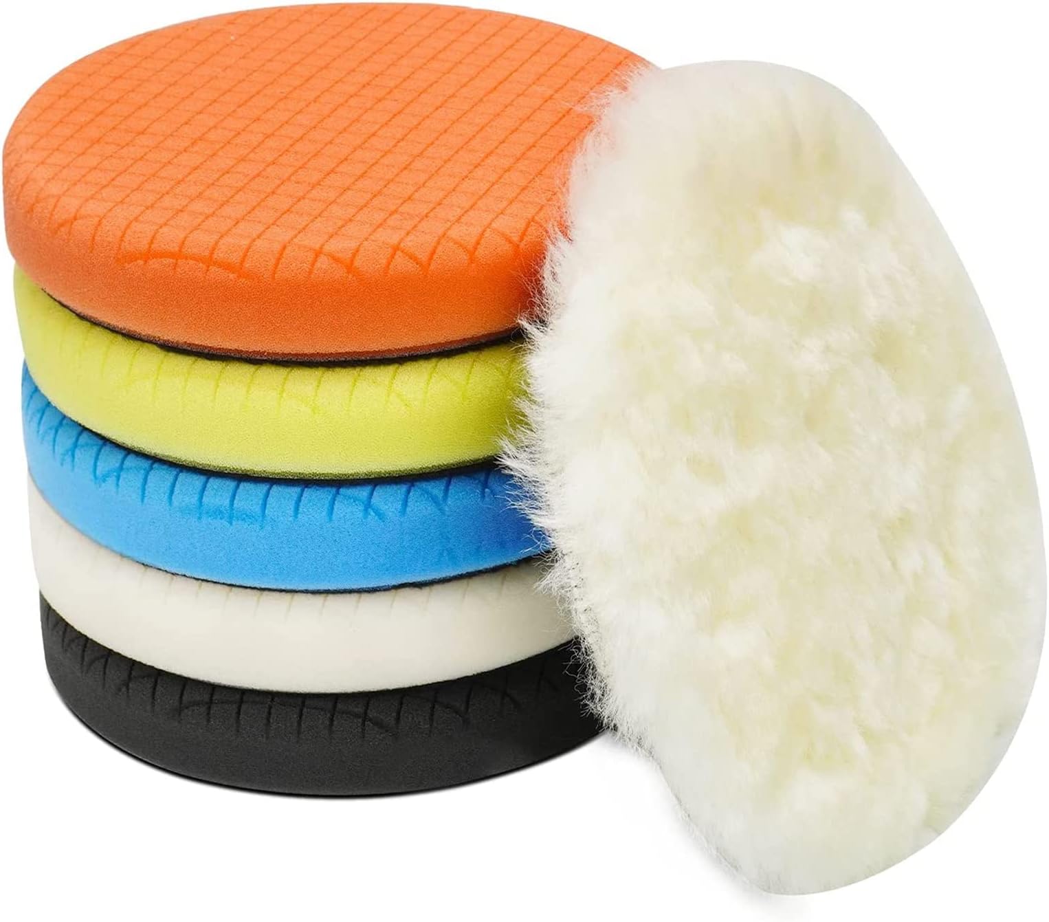 ELECDON Buffing Polishing Pads, 6 Pcs 6 inches 165mm Face for 6 Inch Backing Plate Compound Buffing Sponge and Woolen Pads Cutting Polishing Pad Kit for Car Buffer Polisher, Polishing and Waxing