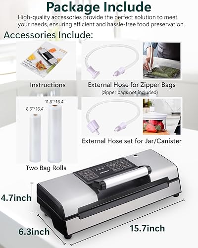 Miniatura 7 de KURSINNA Máquina automática selladora al vacío, 8 en 1 multifunción, modos secohúmedo para conservación de alimentos, potente sellador de alimentos