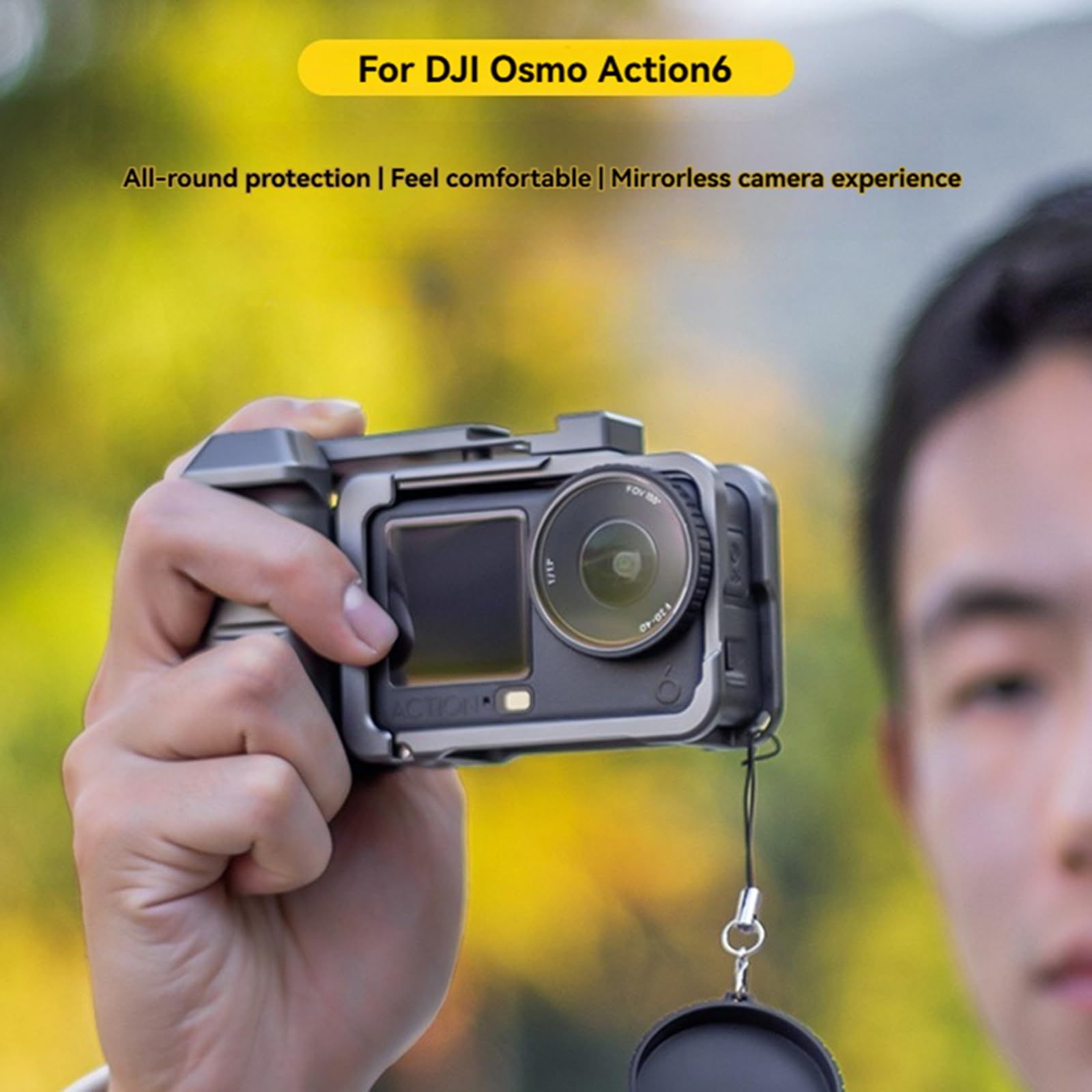 Zestaw uchwytów do fotografii ulicznej do akcesoriów do aparatu DJI Osmo Action 6, metalowa rama klatki dla królika, z uchwytem, przyciskiem migawki, zimna stopka, otwór gwintowany 1/4, pasek