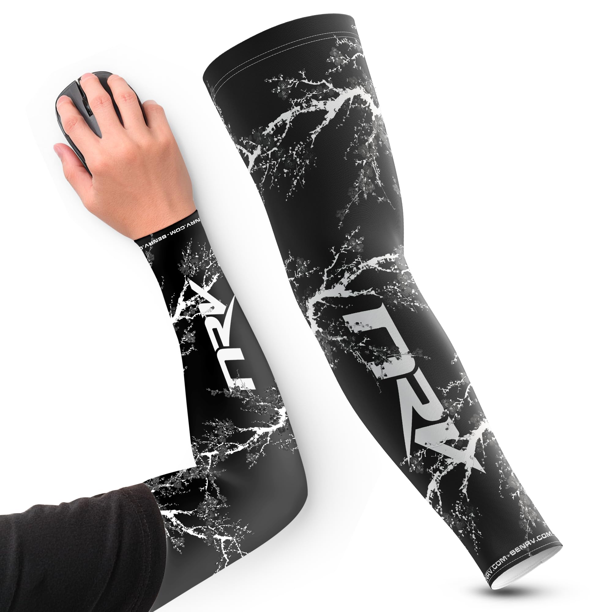 Dark Sakura Gaming Esports Cuff - Comfort Compression & Control - Anti-Friction - Stylish Japanese Design - Black & Purple - Sizes S to 3XL M white