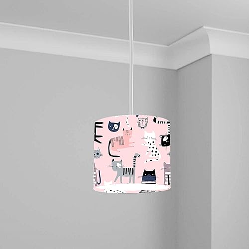Pink Whimsical Cat Print Ceiling Lampshade Lightshade for Nursery - 20cm x 18.5cm