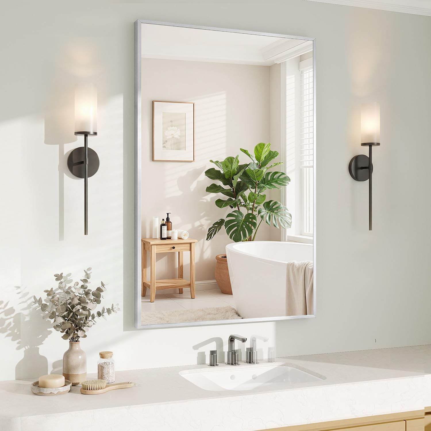 Koonmi Rectangular Bathroom Wall Mirror, 50 x 70 cm, Silver