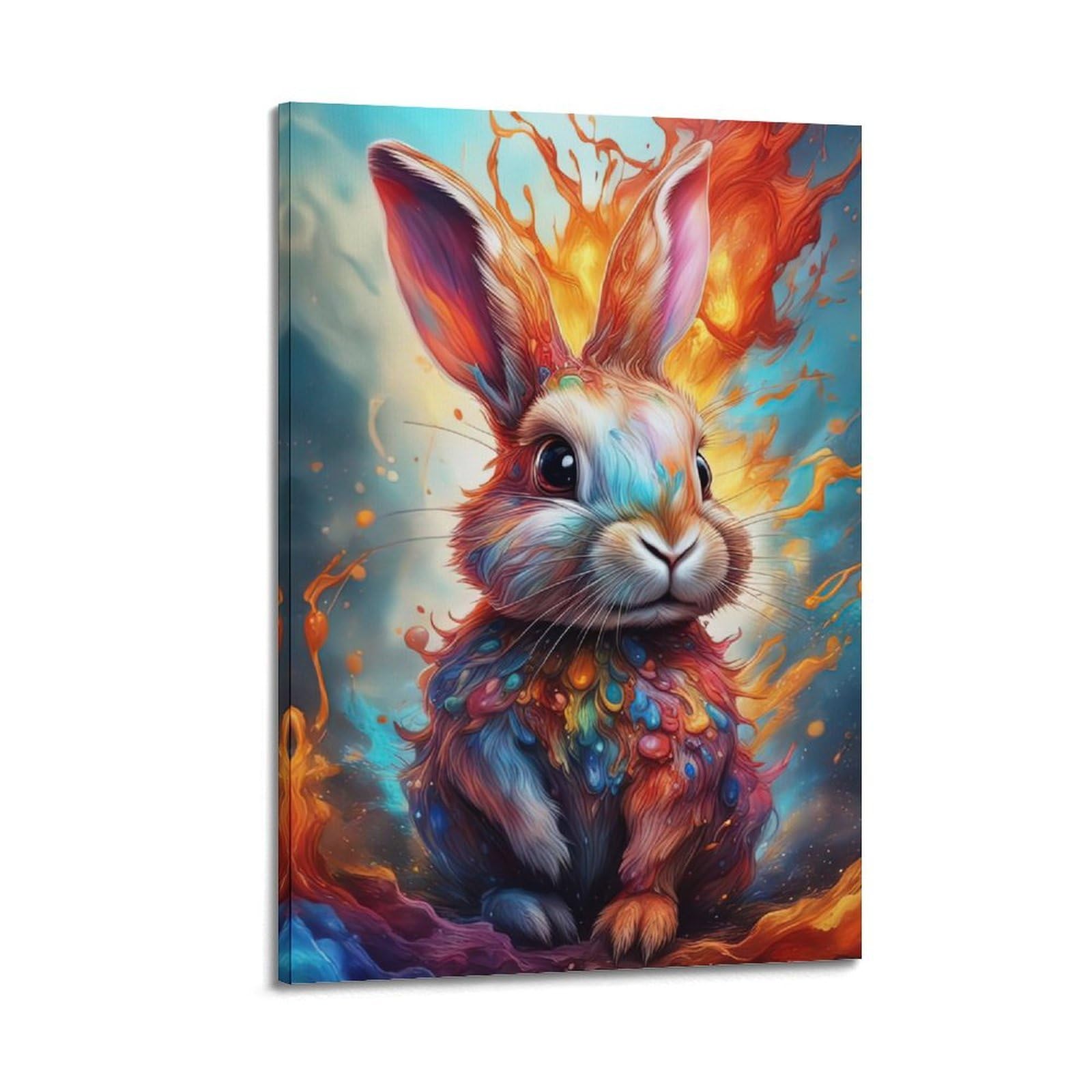 WZKTCL Animal Poster Flaming Rabbit Poster Decorative Painting Canvas Wall Posters And Art Picture Print Modern Family Bedroom Decor Posters 24x36inch(60x90cm)