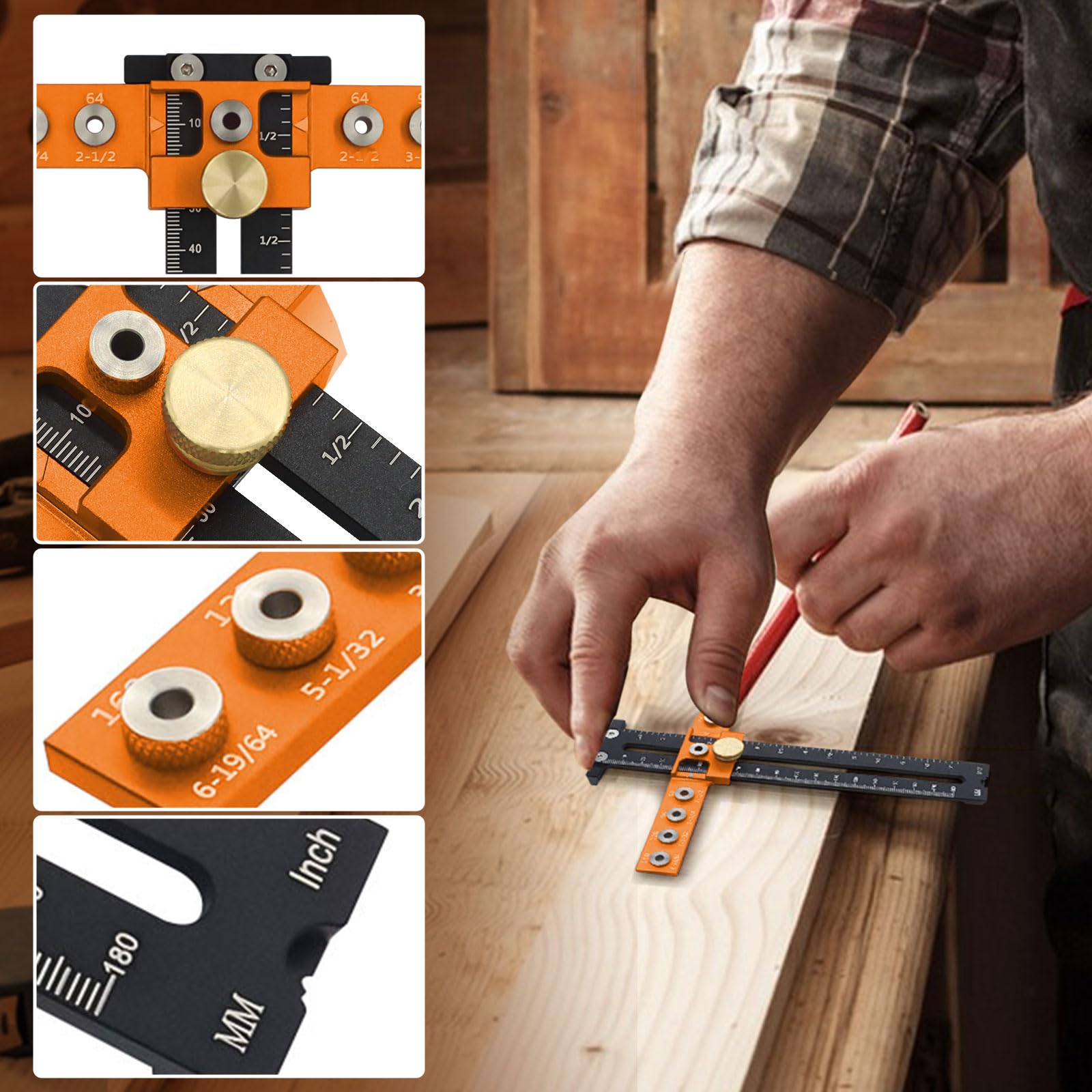 Jig per Ferramenta di Armadio, Modello di Altezza Regolabile in Lega di Alluminio con Guida per Trapano per Maniglie e Pomelli con Distanza dei Fori da 64/96/128/160 mm per Fori di Perforazione da 4