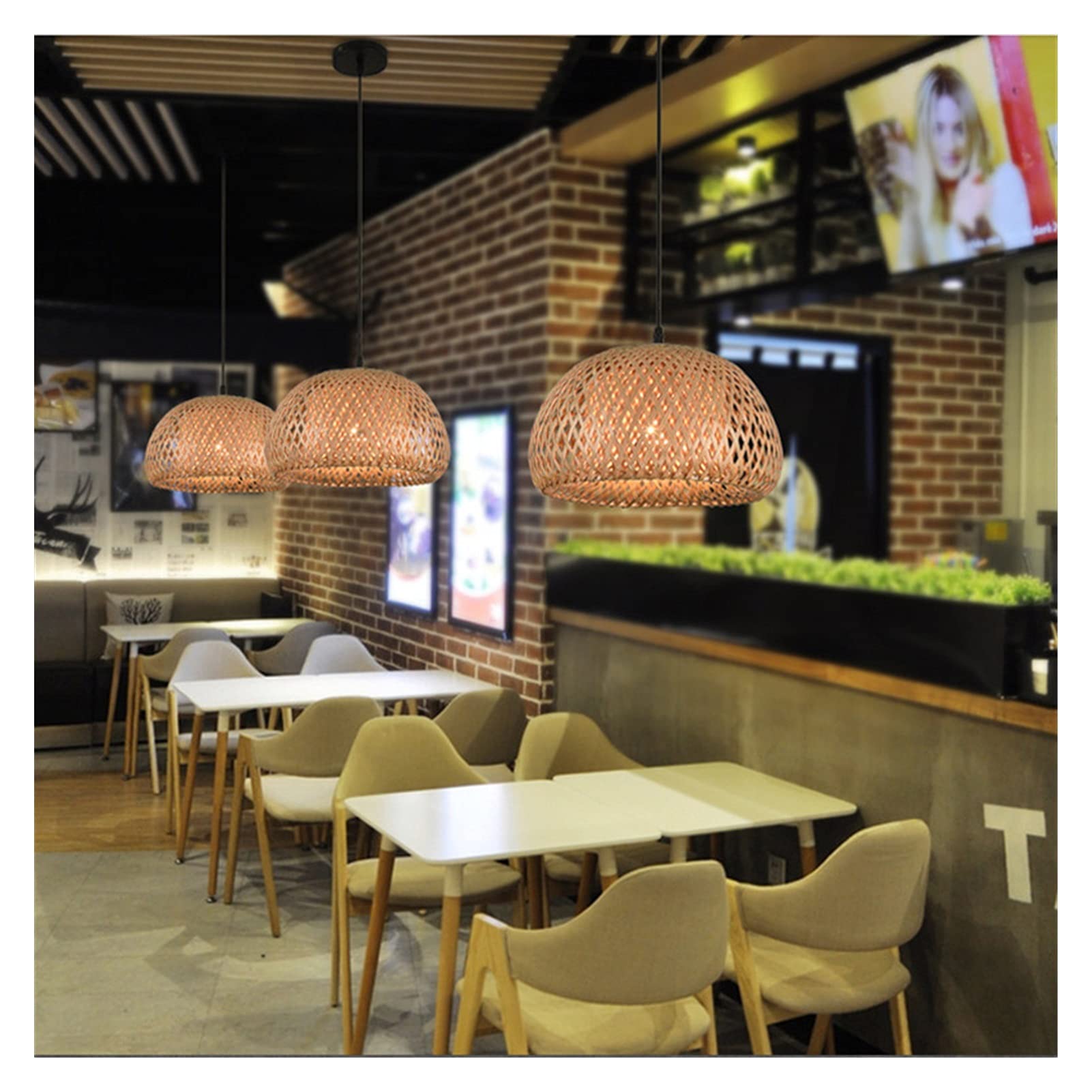 Kronleuchter, E27, modern, schlicht, Rattan-Lampe, handgefertigt, Bambus-Kronleuchter, Retro, Café, Bar, Lounge für Garten, Restaurant, Schlafzimmer (Gehäusefarbe: 38 x 20 cm, Größe: keine