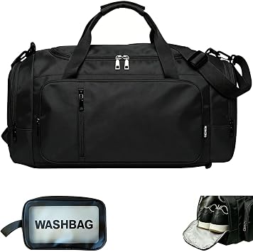 30L Large Gym Bag Sport Duffel Backpack with 3L Wash Bag, Fitness Workout Luggage Holdall Tote Bags Travel Weekend Overnight Hospital Carry on Bags with Shoe & Wet Pocket for Men Women, Black