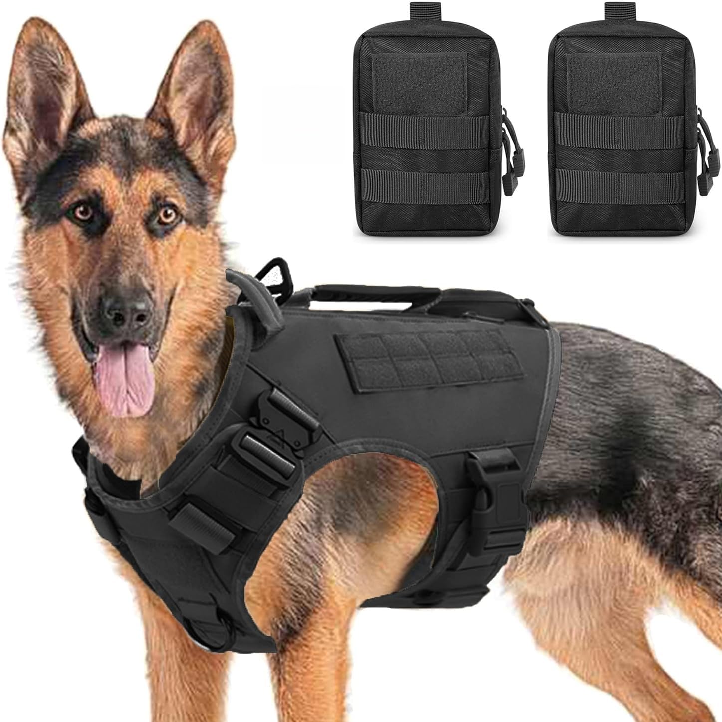 Arnés Táctico para Perros de Alta Resistencia, Antitirones para Perros Medianos y Grandes, Chaleco Ajustable con Asa Acolchada y Malla Transpirable para Entrenamiento, Caza y Paseo,Negro,M