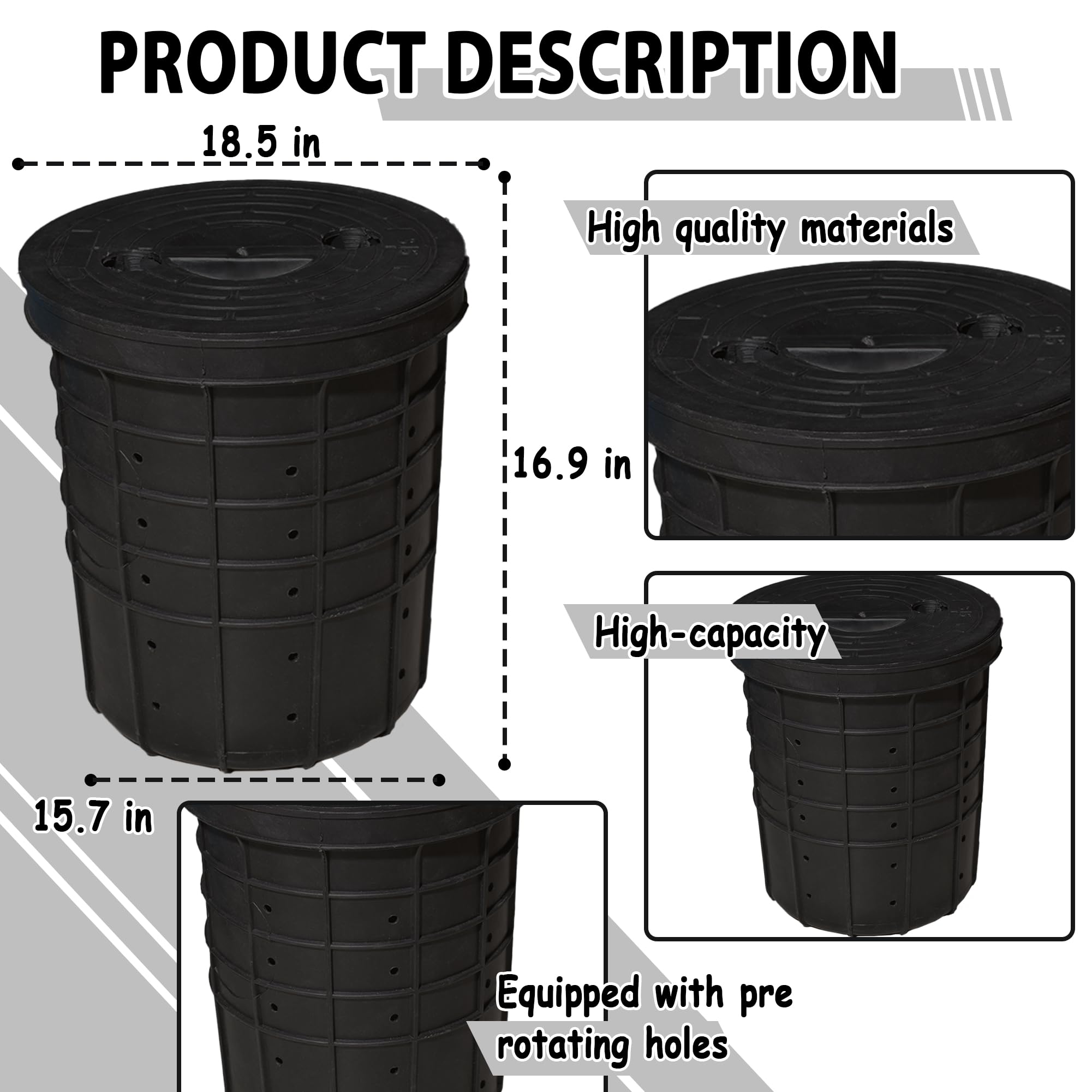Cuenca perforada con tapa, cubeta perforada para bomba de sumidero con agujeros perforados para espacios de arrastre, patios, entradas y sótanos (18.5 x 16.9 x 15.7 pulgadas)