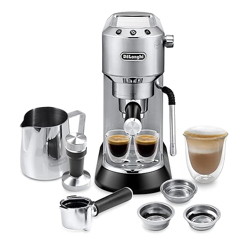 De’Longhi Dedica Arte Espresso Machine with My LatteArt Steam Wand (Milk Frother), 15-Bar Pump & 3-Level Temp Control - Compact Espresso Maker for Latte & Cappuccino - Italian Stainless Steel Design - Metal