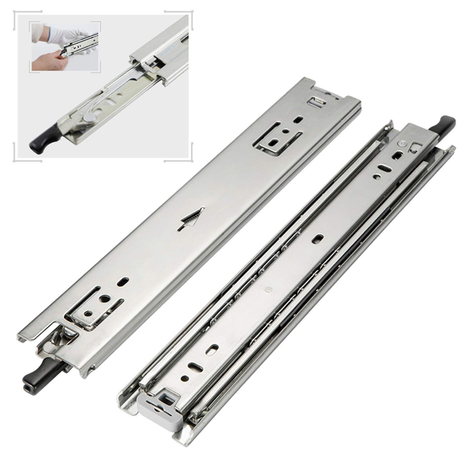 Robuste Seitenhalterungen, Vollauszugschienen (750 mm, 51 mm breit, abschließbar, 68 kg Tragkraft) für Bürogeräte und Möbel
