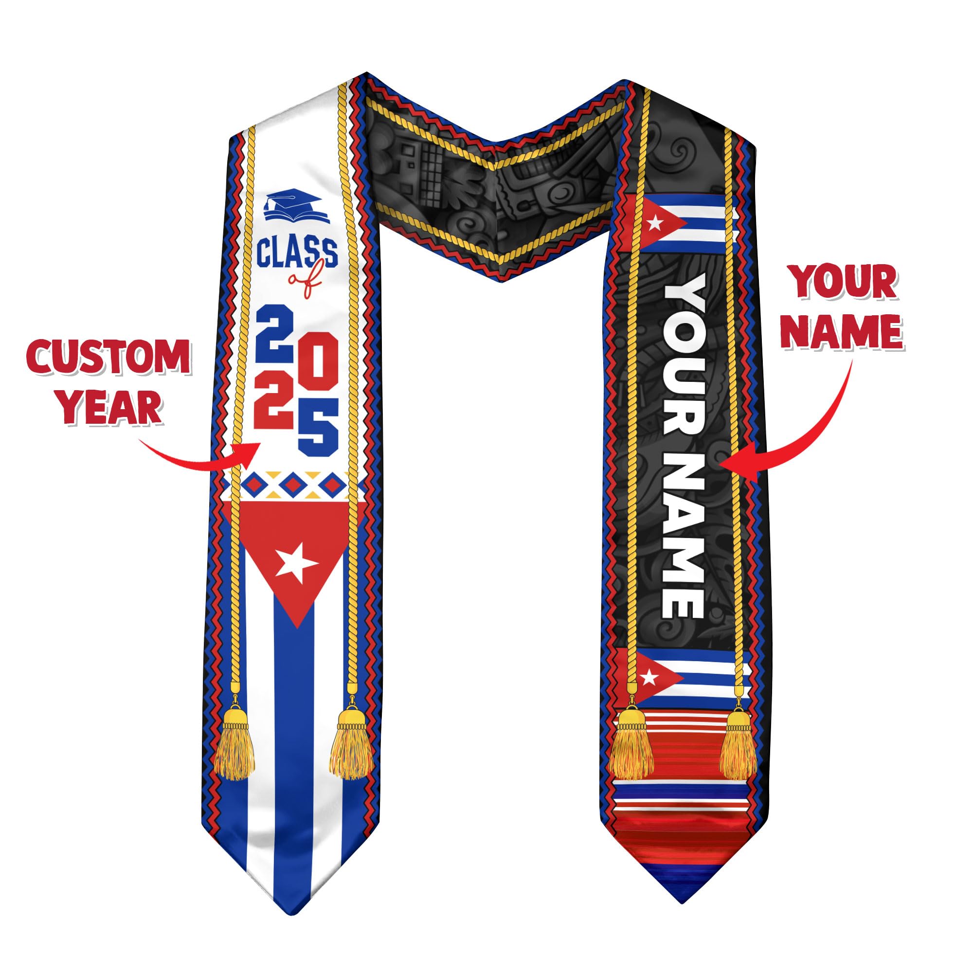 Customized Cuba Graduation Stole 2025, Custom Cuban Graduation Sash, Class of 2025 Sash, Cuban American Flag 2